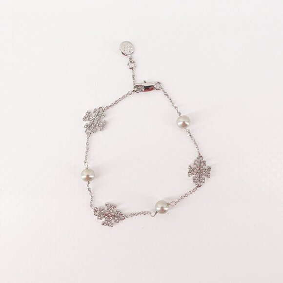 Tory Burch Gemstones and Pearl Bracelet Silver OS - Picture 1 of 16